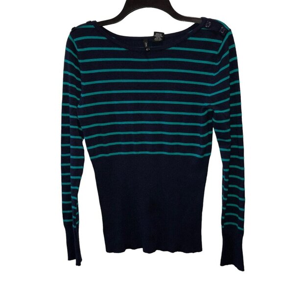New Directions Womens Medium Blue Striped Long Sleeve Sweater Size M - Picture 2 of 9